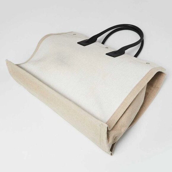 Yves Saint Laurent Natural Linen And Leather Rive Gauche Tote Bag - Picture 5 of 9